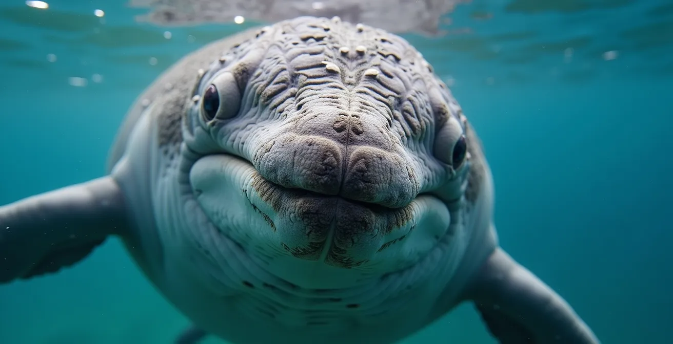 Gros plan macro sur la peau d'un baleineau montrant les détails de texture et les balanes caractéristiques