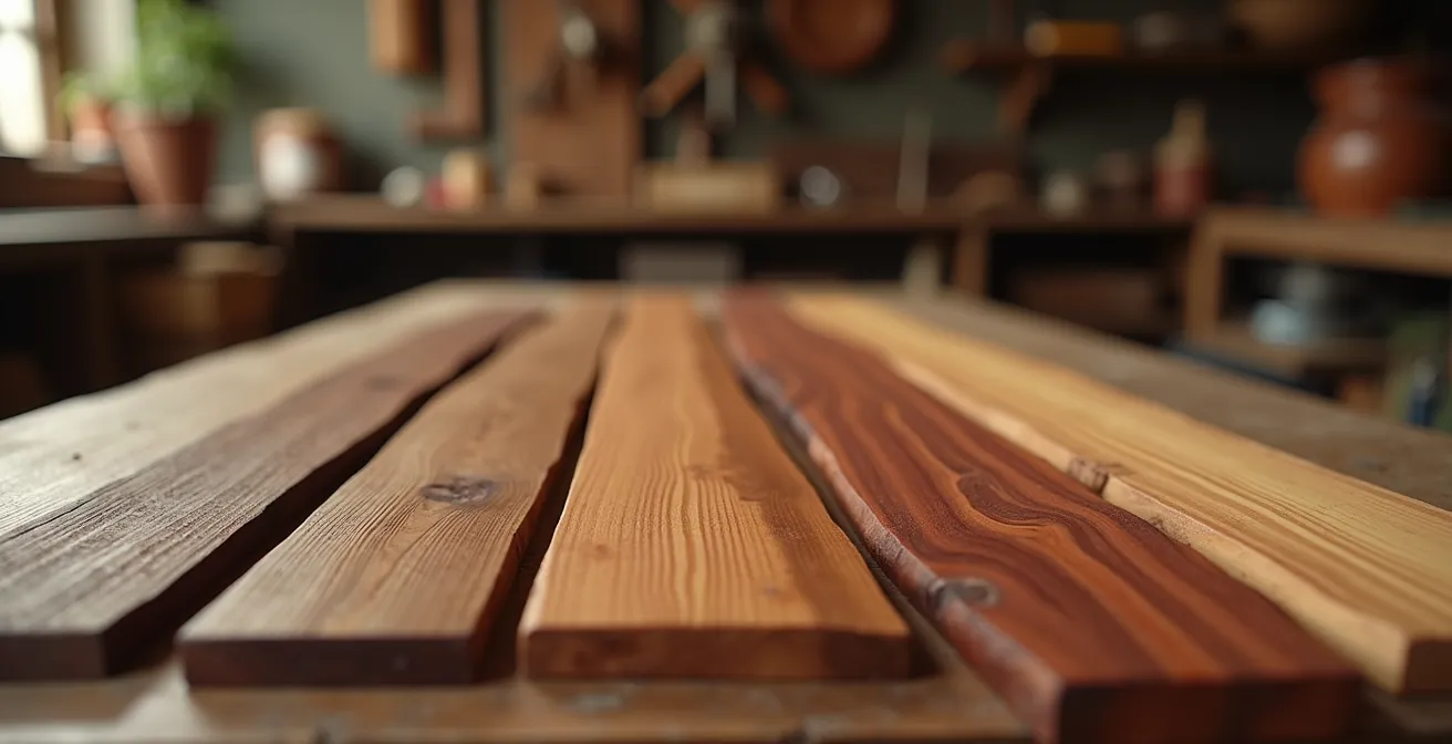 Coupe transversale de bois précieux montrant les cernes et la texture