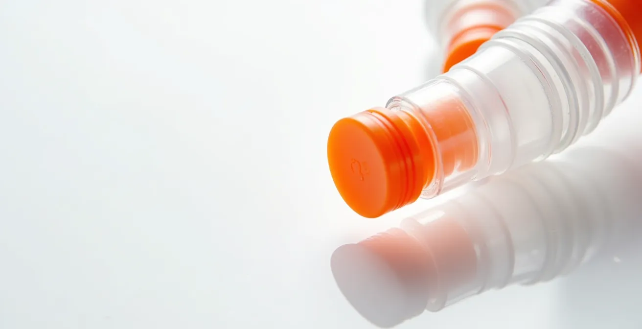 Vue macro comparative d'un embout de tuba classique en silicone souple à côté d'une valve de purge, montrant les détails techniques de sécurité