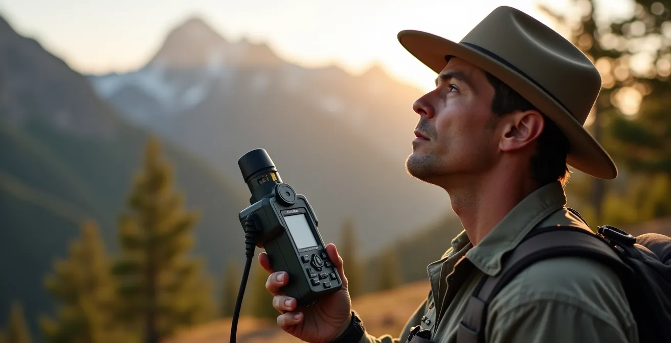 Garde-moniteur utilisant un équipement de détection acoustique dans un paysage de montagne