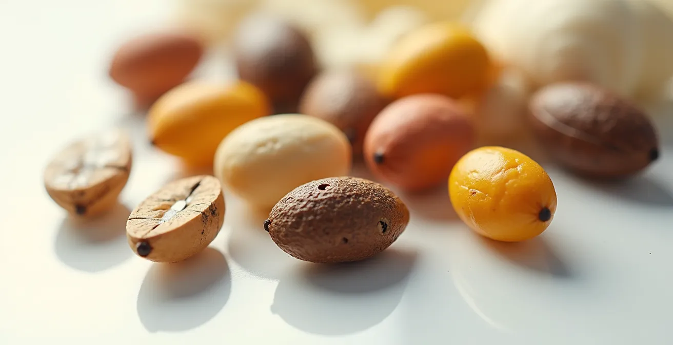 Graines tropicales séchées utilisées dans l'artisanat traditionnel