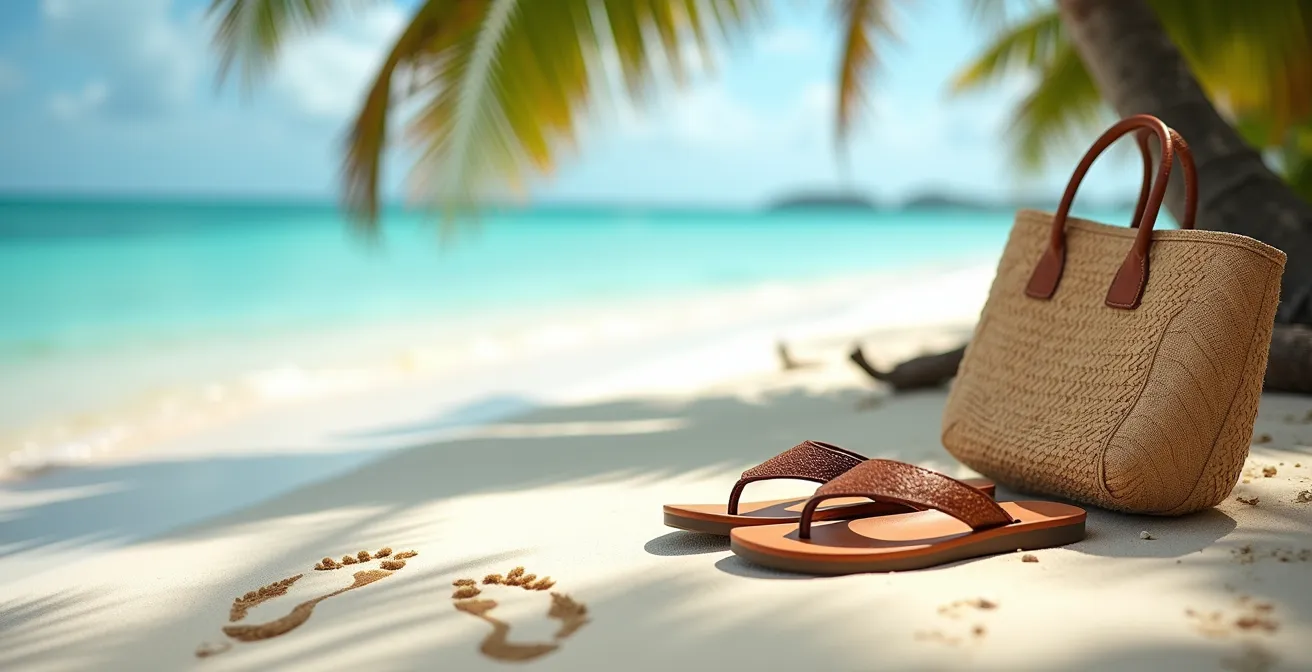 Plage de sable blanc de Matira avec palmiers et lagon turquoise