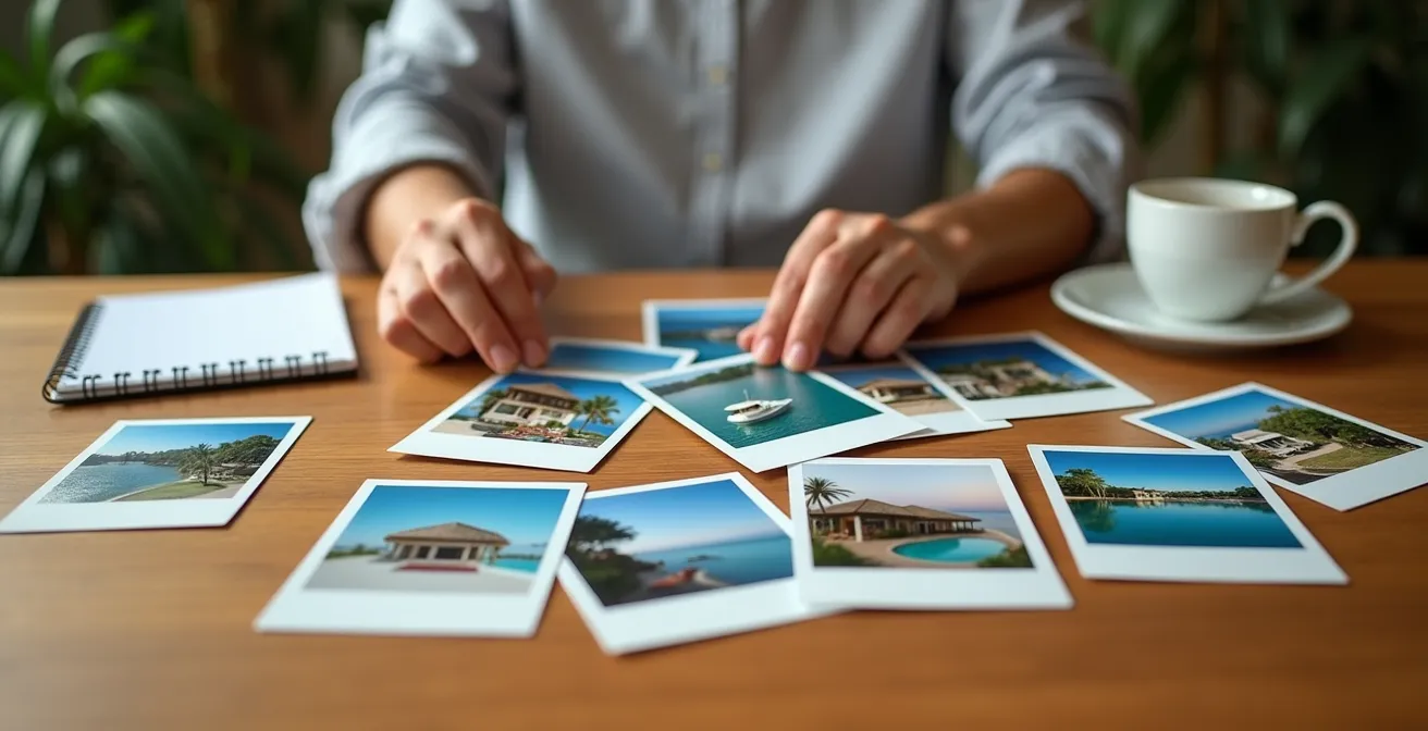 Personne consultant des sites de location de villas sur ordinateur dans un cadre lumineux