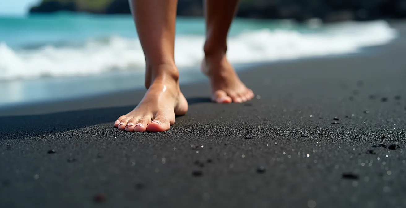 Voyageur profitant de la lumière naturelle sur une plage de La Réunion l'après-midi